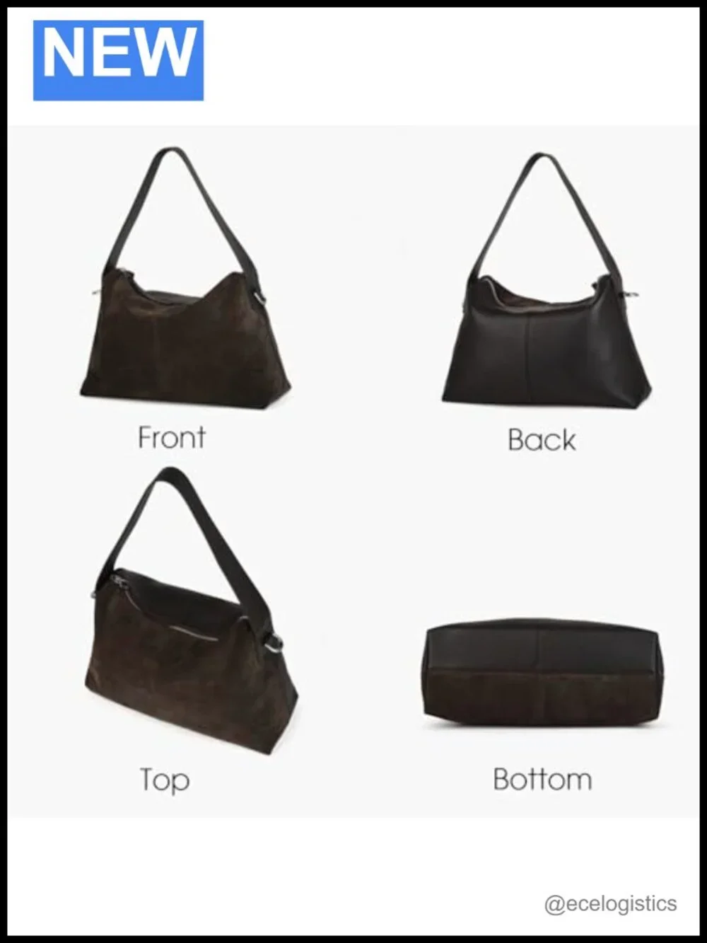 Full Grained Leather Cow Suede Crossbody Hobo Bag with Adjustable Strap